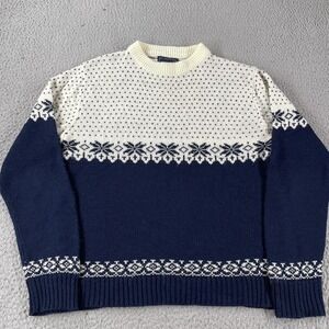 Sigallo Sweater Mens Medium Blue White Fair Isle Nordic Snowflake Knit Winter
